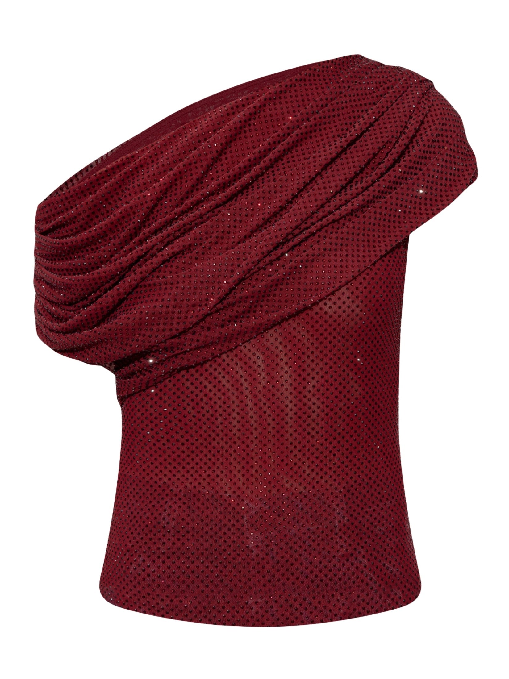 Burgundy rhinestone drape top