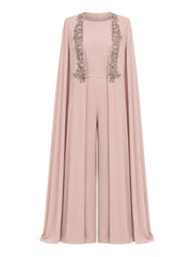 Pink Plain Dress With Cape
