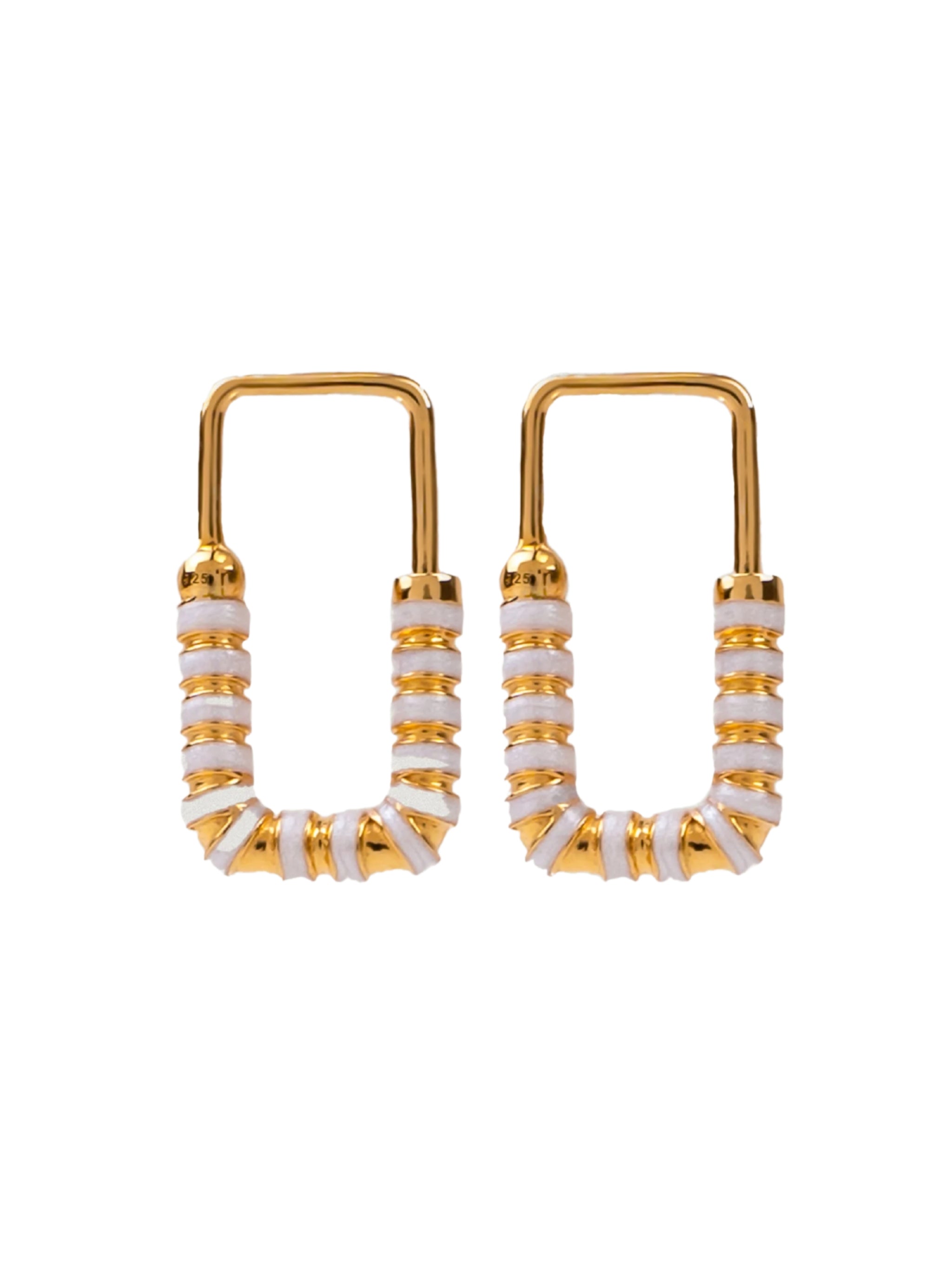Nail lock earrings in sterling silver & 18k gold vermeil and white enamel