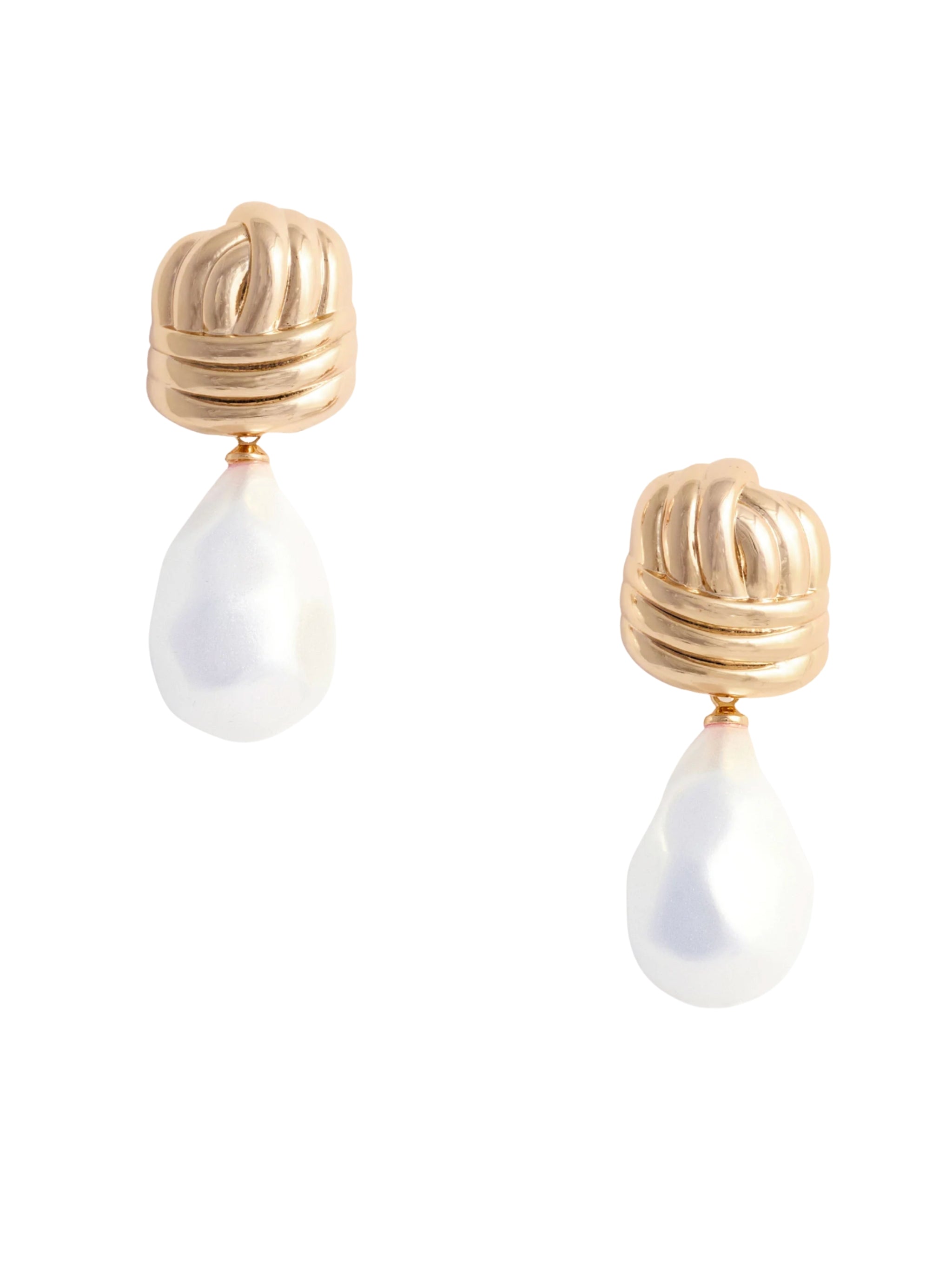 Gold Knot Pearl Earrings
