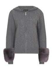 THE CABLE KNIT ZIP UP FAUX CUFF CARDIGAN IN STORM