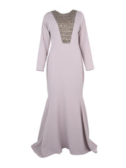 HAND EMBROIDERD CHEST LONG SLEEVES OFF SHOULDER DRESS FULL COVER MODEST DRESS FISH CUT