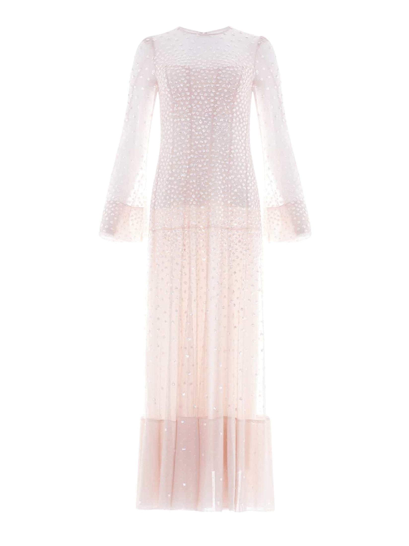 Sequin cascade long sleeve ankle gown