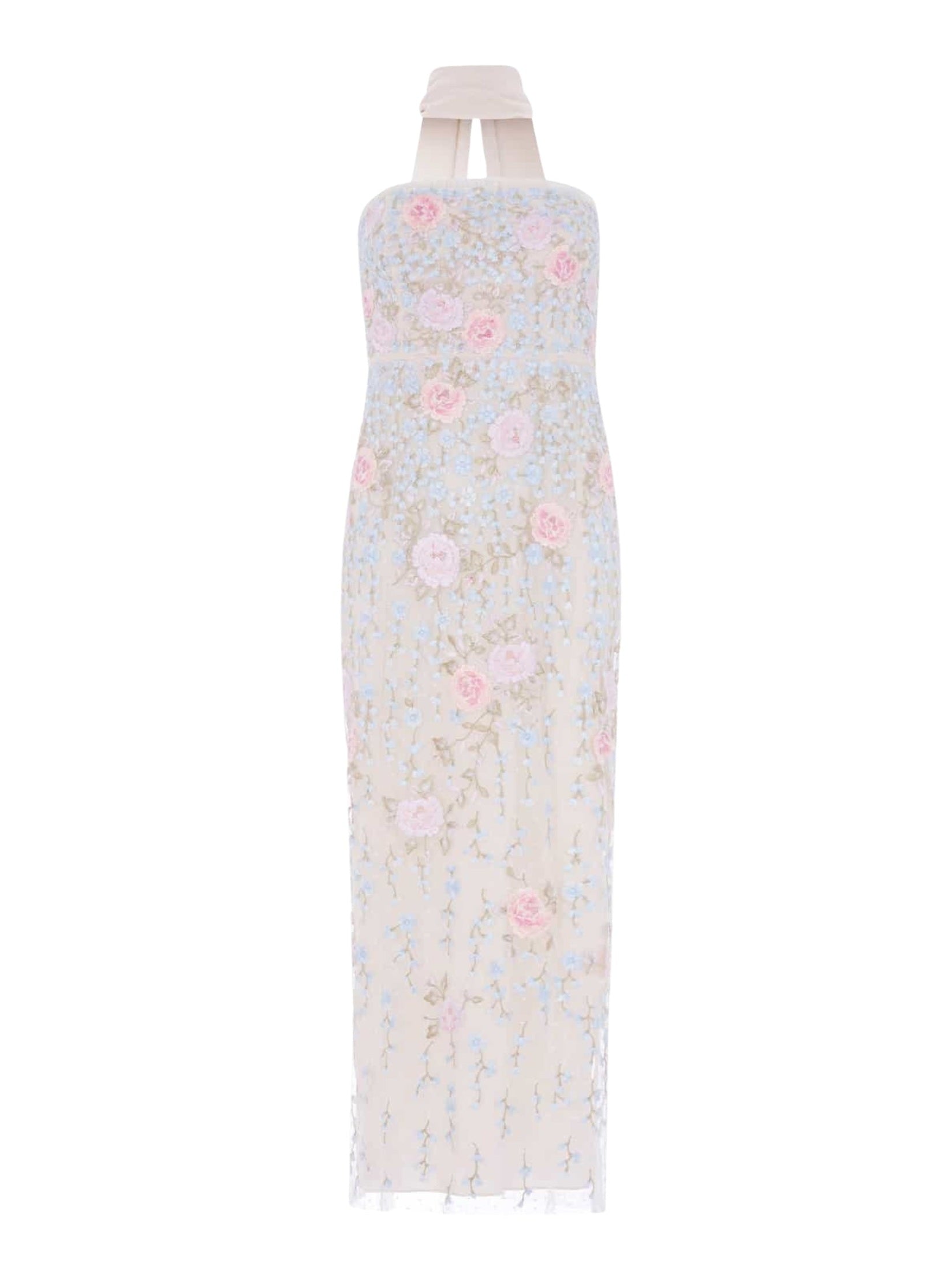 Cressida embroidery strapless ankle gown