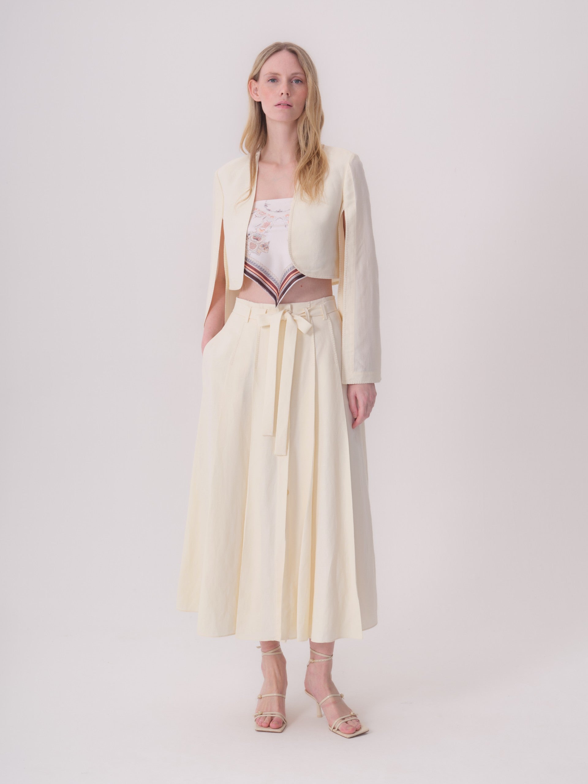 Midi Skirt with Decorative Stitching and Waistband Detail