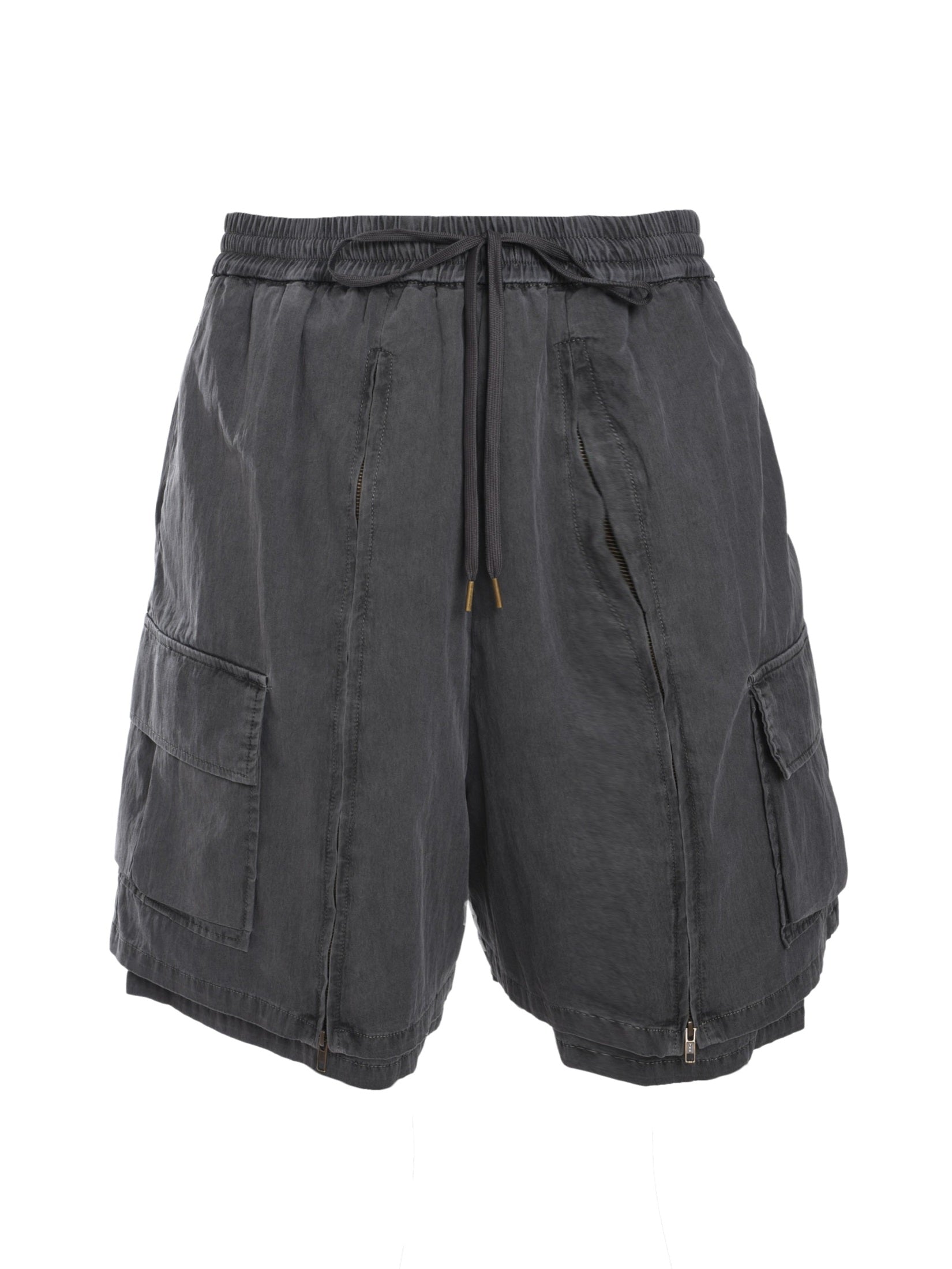 Washed layered zip-up shorts