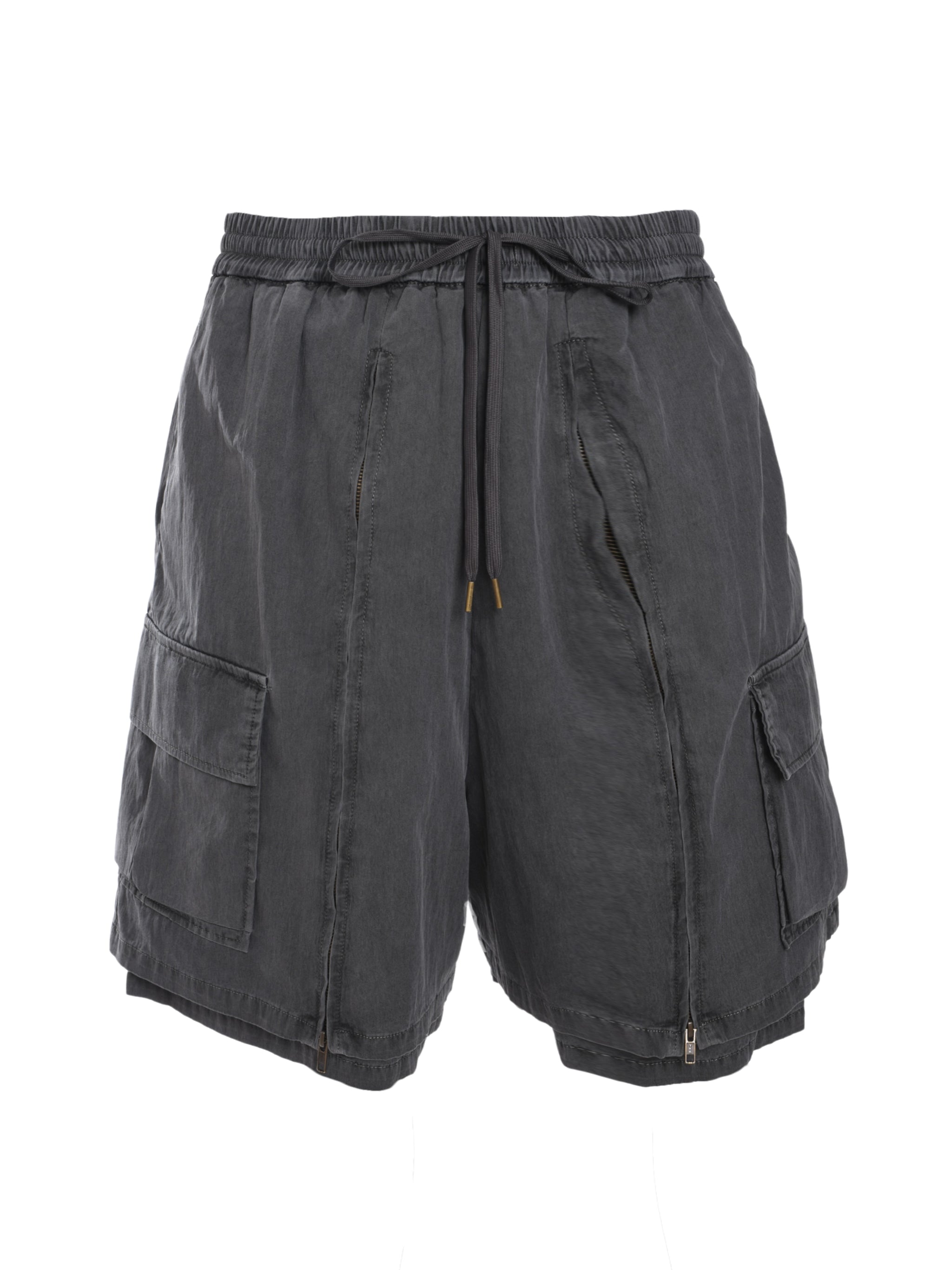 WASHED LAYERED ZIP-UP SHORTS