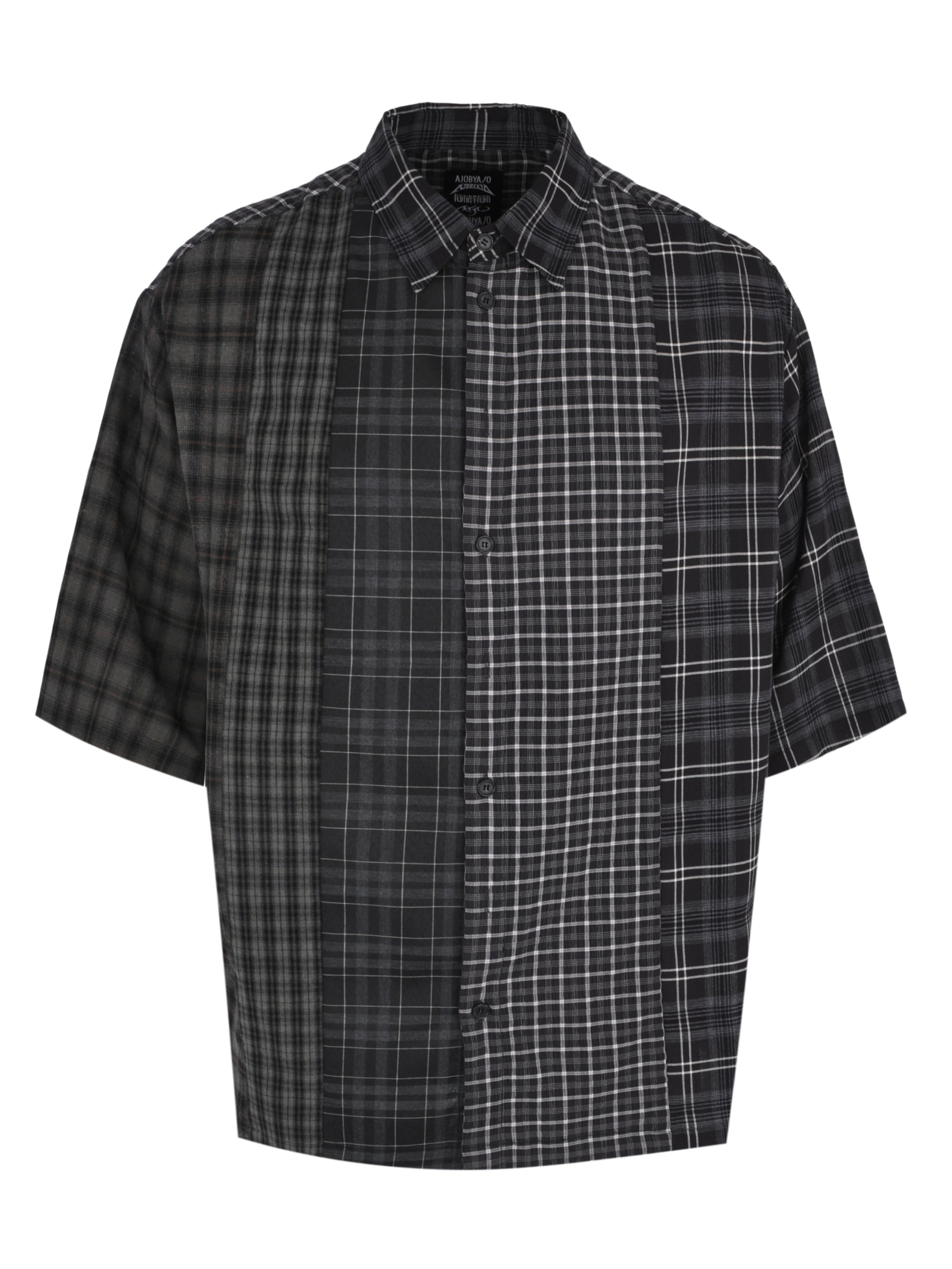 Check mixed short sleeve shirt