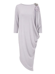 Beige Three-Quarter Sleeve Dress