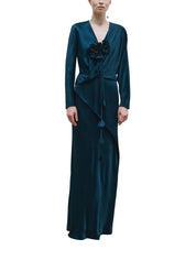 Floral Detailed Draped Satin Dress