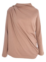 RIBBED COTTON LONG SLEEVE DRAPED T-SHIRT WITH PIERCING DETAI