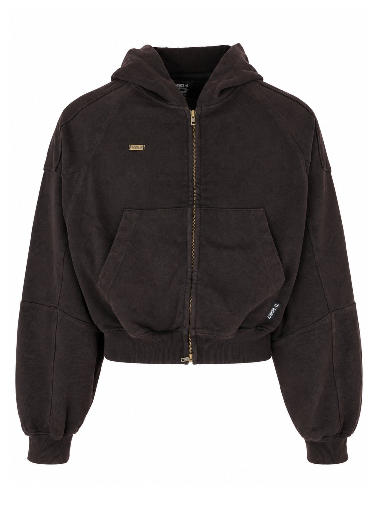 Cropped washed zip-up hoodie