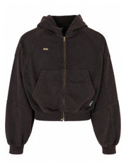 Cropped washed zip-up hoodie