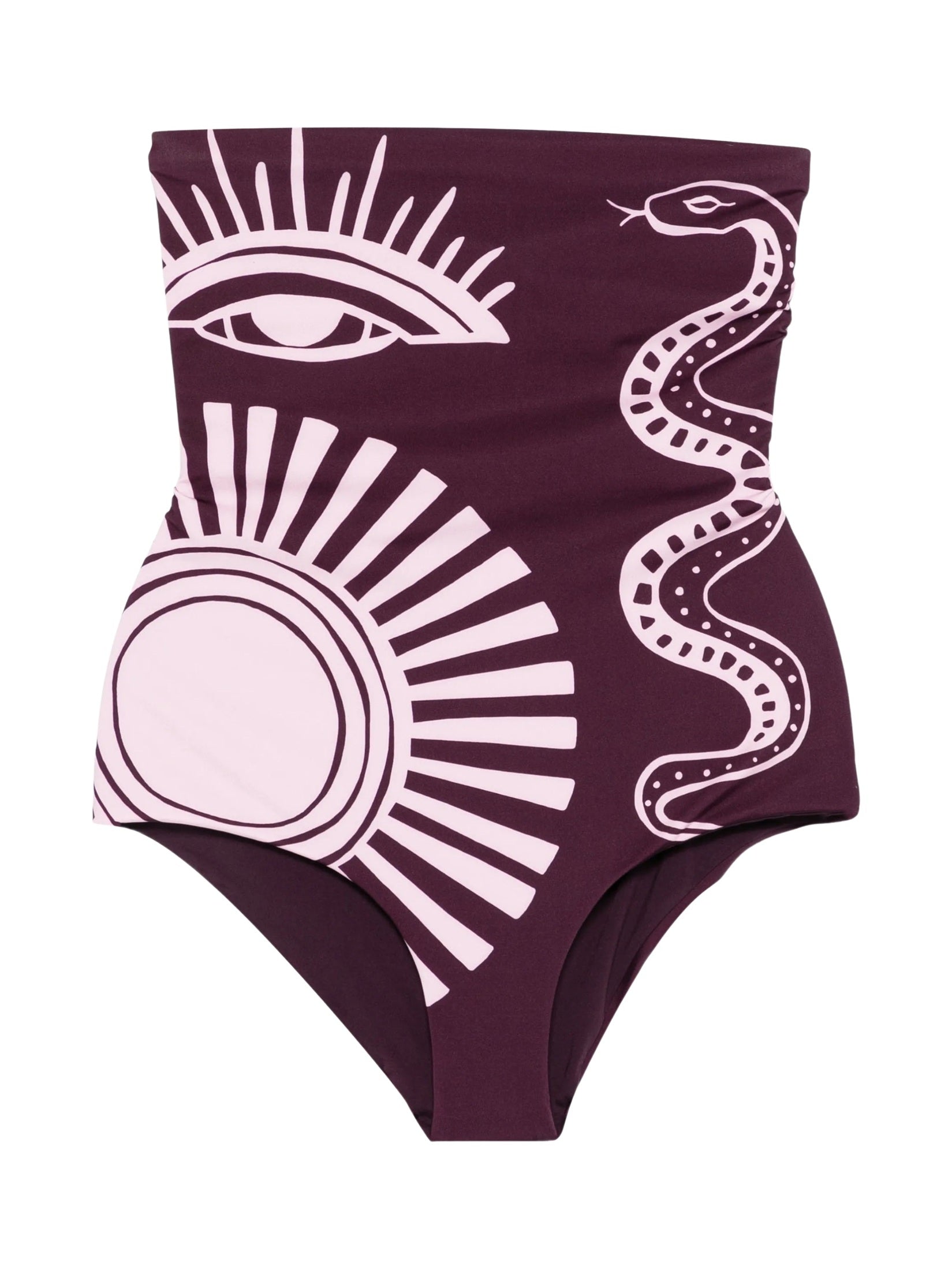 Straight neck one piece with tie detail in back and low leg opening