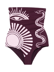 Straight neck one piece with tie detail in back and low leg opening