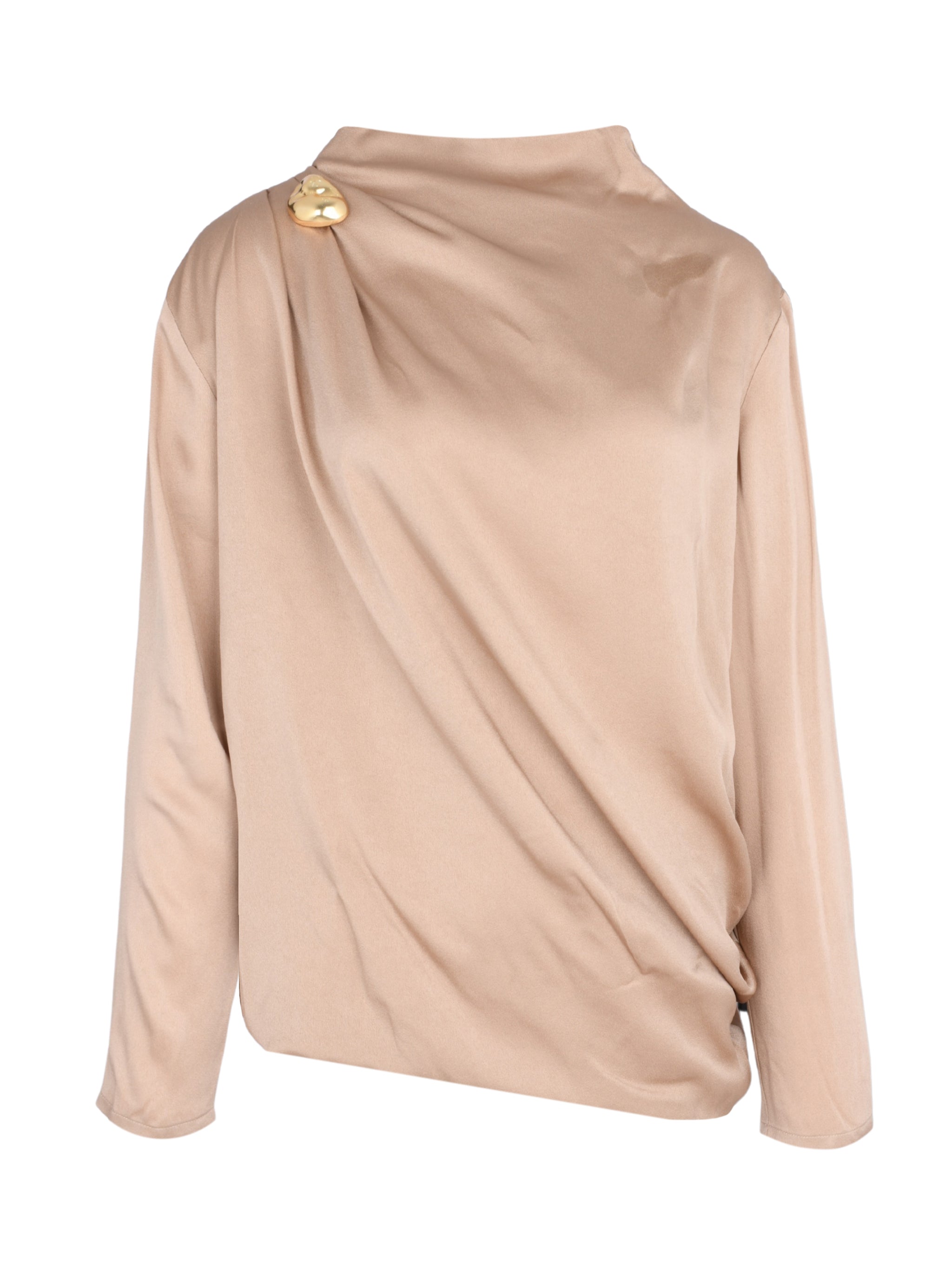 SHINY ENVER SATIN LONG SLEEVE TOP WITH PEPITA DRAPED DETAIL