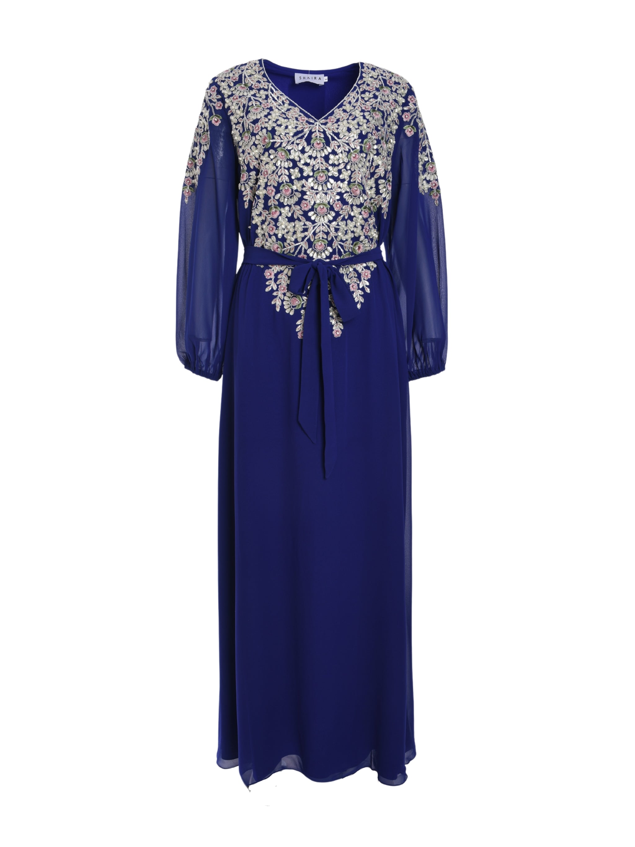 LONG SLEEVES JALABIYA WITH MULTICOLOUR METALLIC FLORAL EMBROIDERY