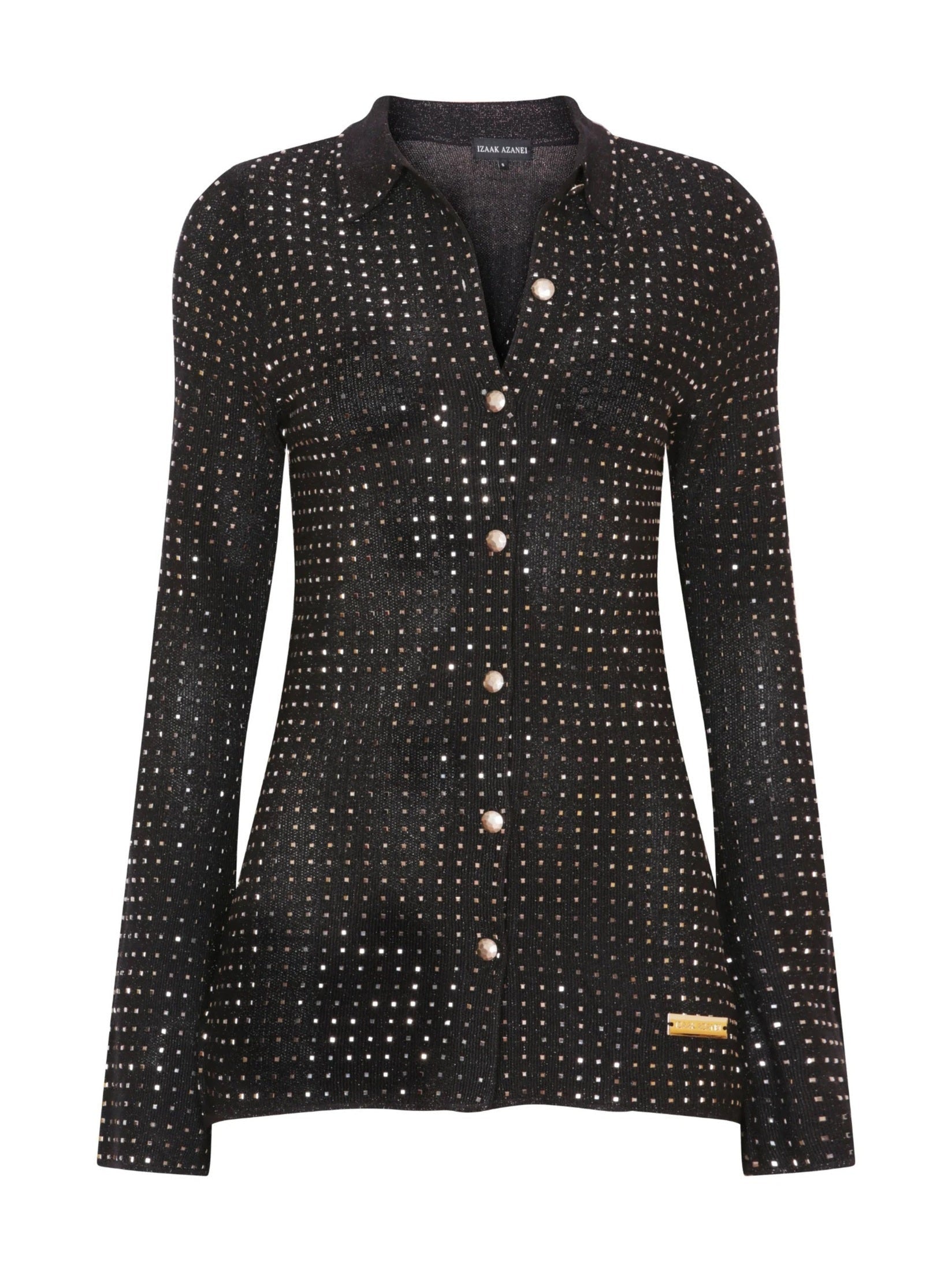 The shirt cardigan with all over crystal details in black