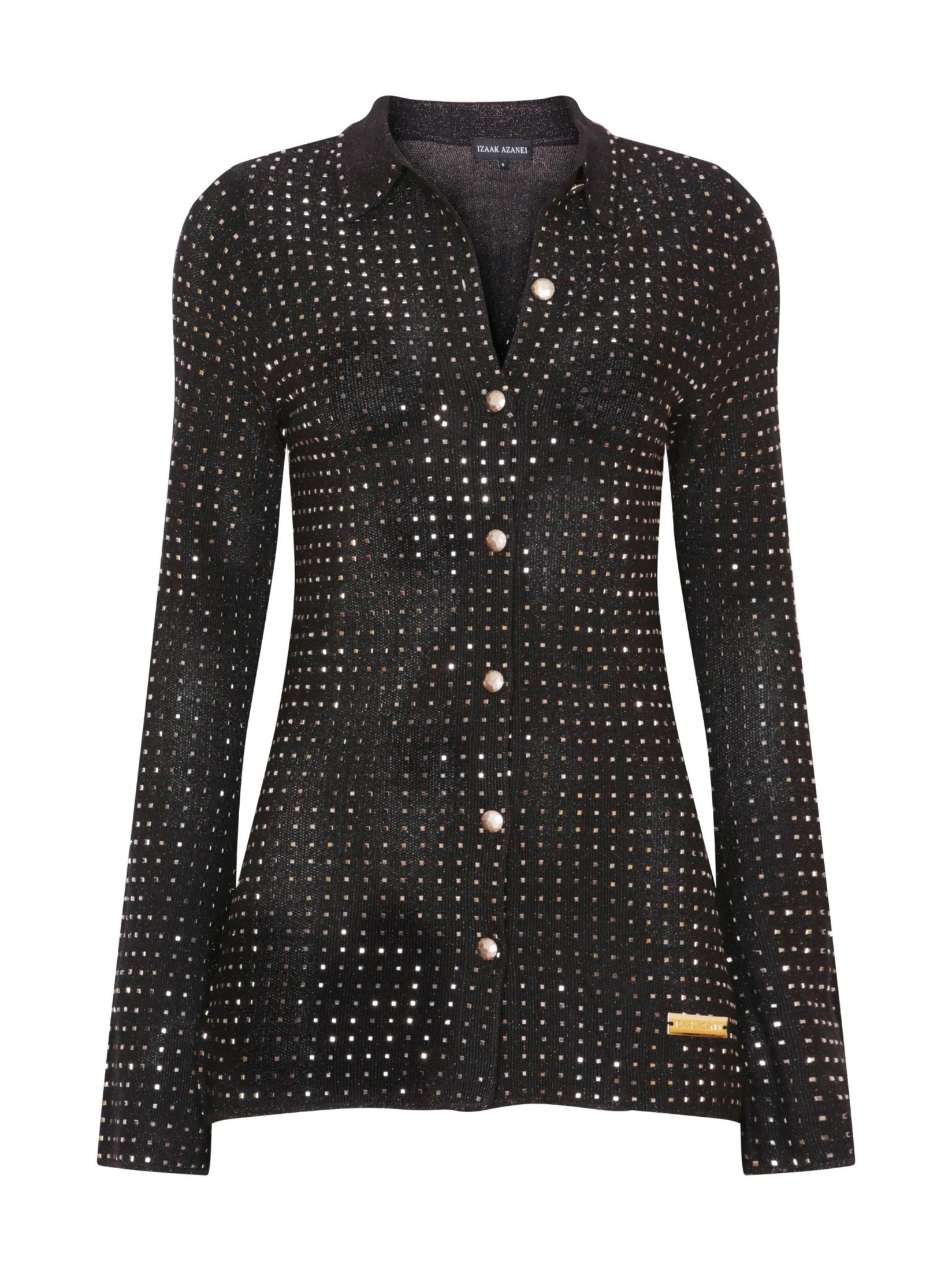 The shirt cardigan with all over crystal details in black