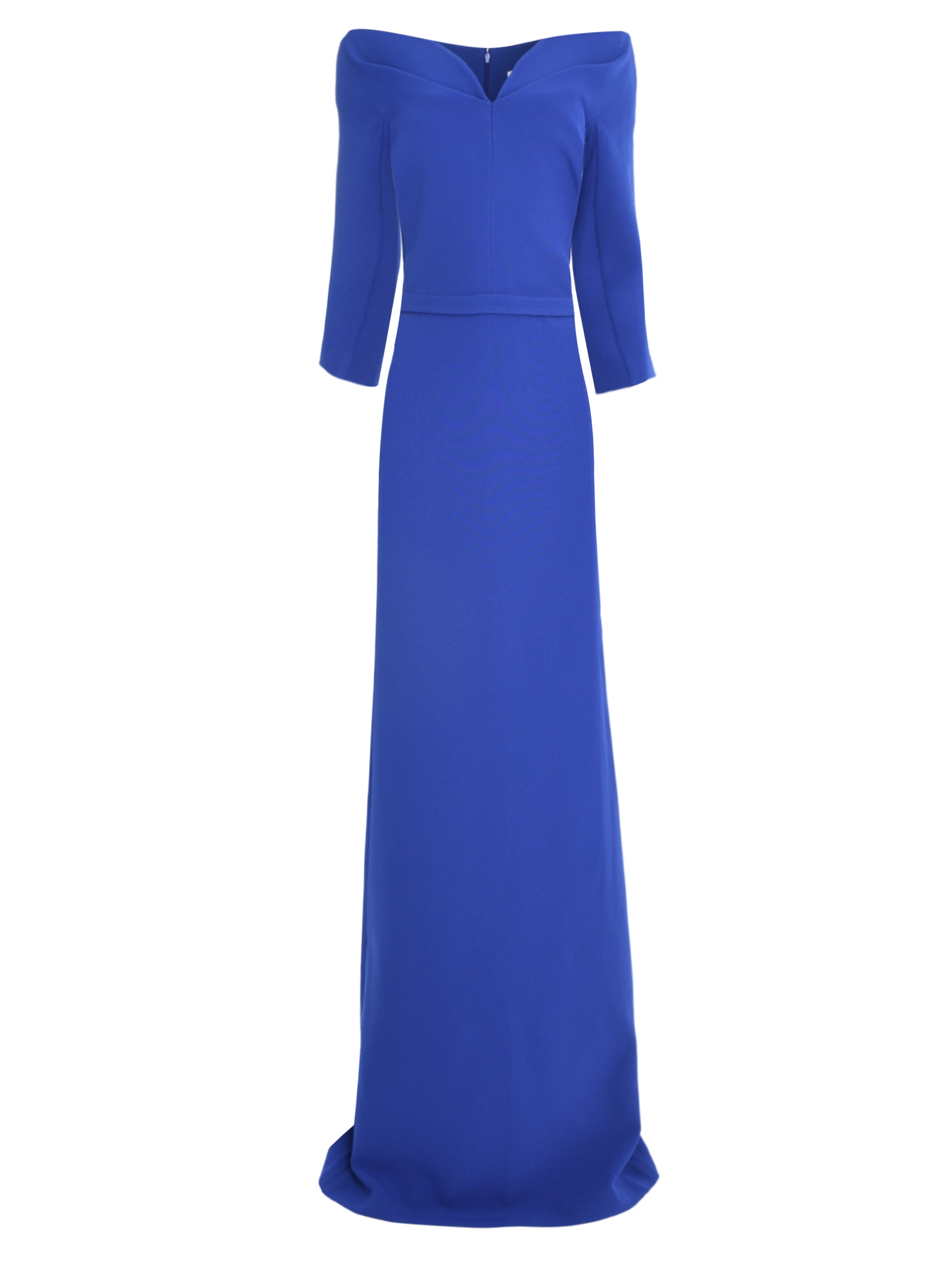 LINDY OFF THE SHOULDER COLUMN GOWN WITH PLEATED DETAIL