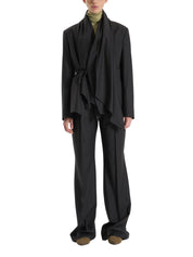 KHAKI BELTED DRAPED JACKET