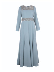 Hand embroiderd chest long sleeves off shoulder dress full cover modest dress fish cut
