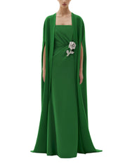 Maxi dress with cape and rose