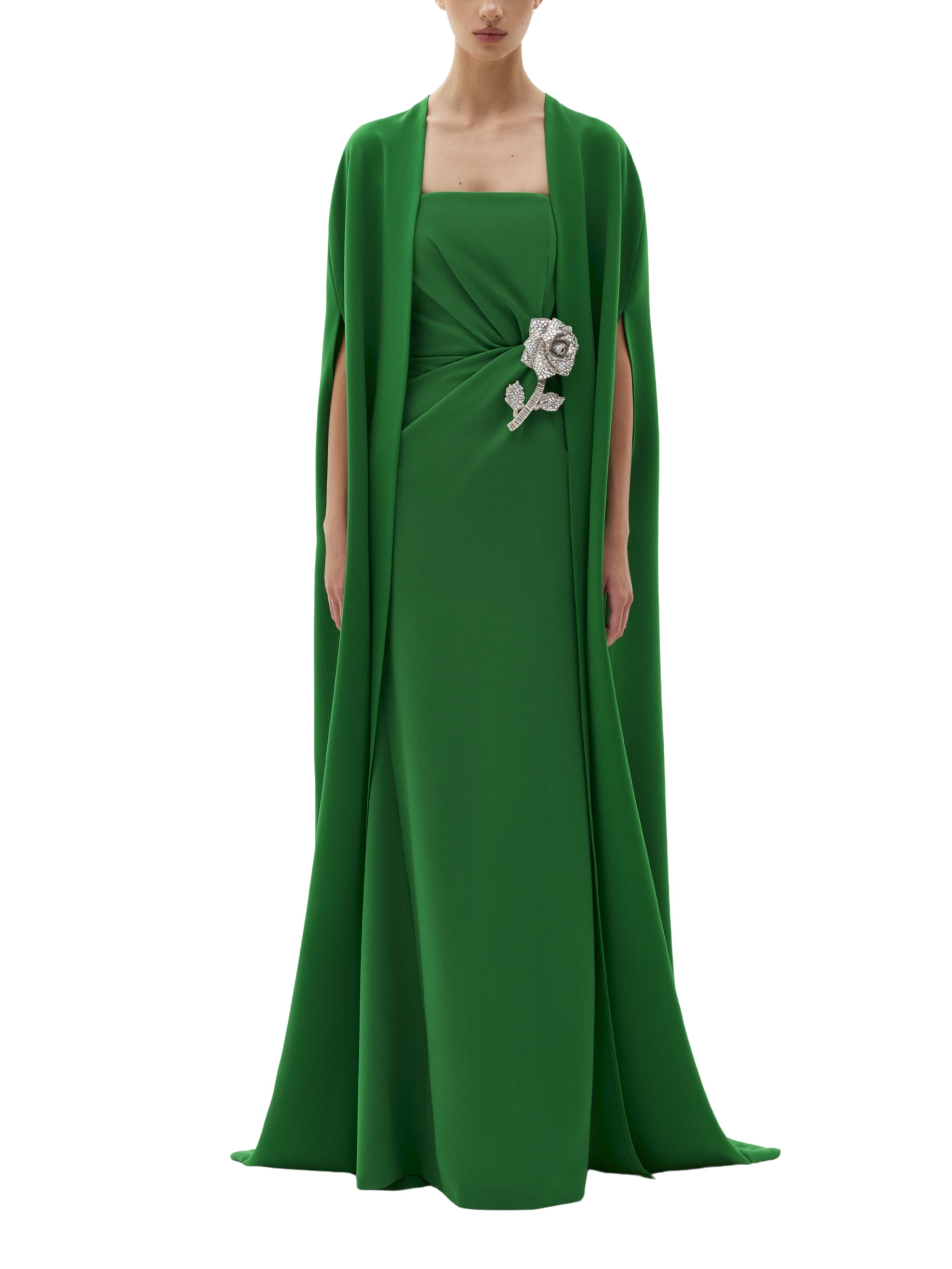 Maxi dress with cape and rose