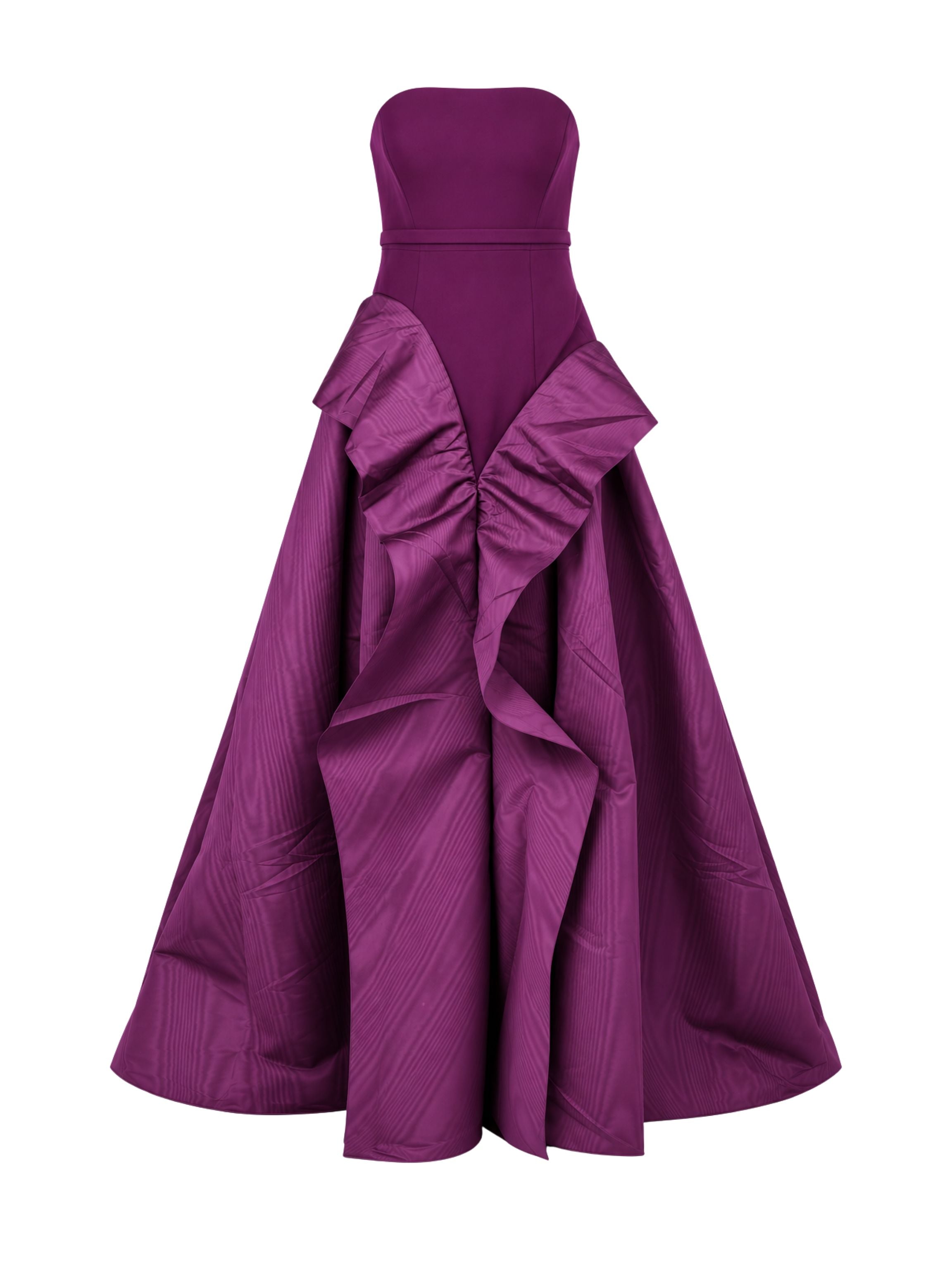 Strapless gown with contrast flare detail