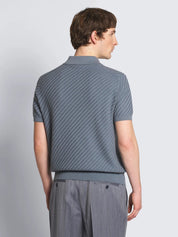 Steel blue cotton, silk and cashmere Trama weave polo