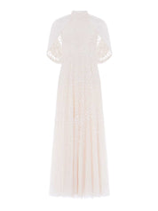 Scallop sequin cape ankle gown