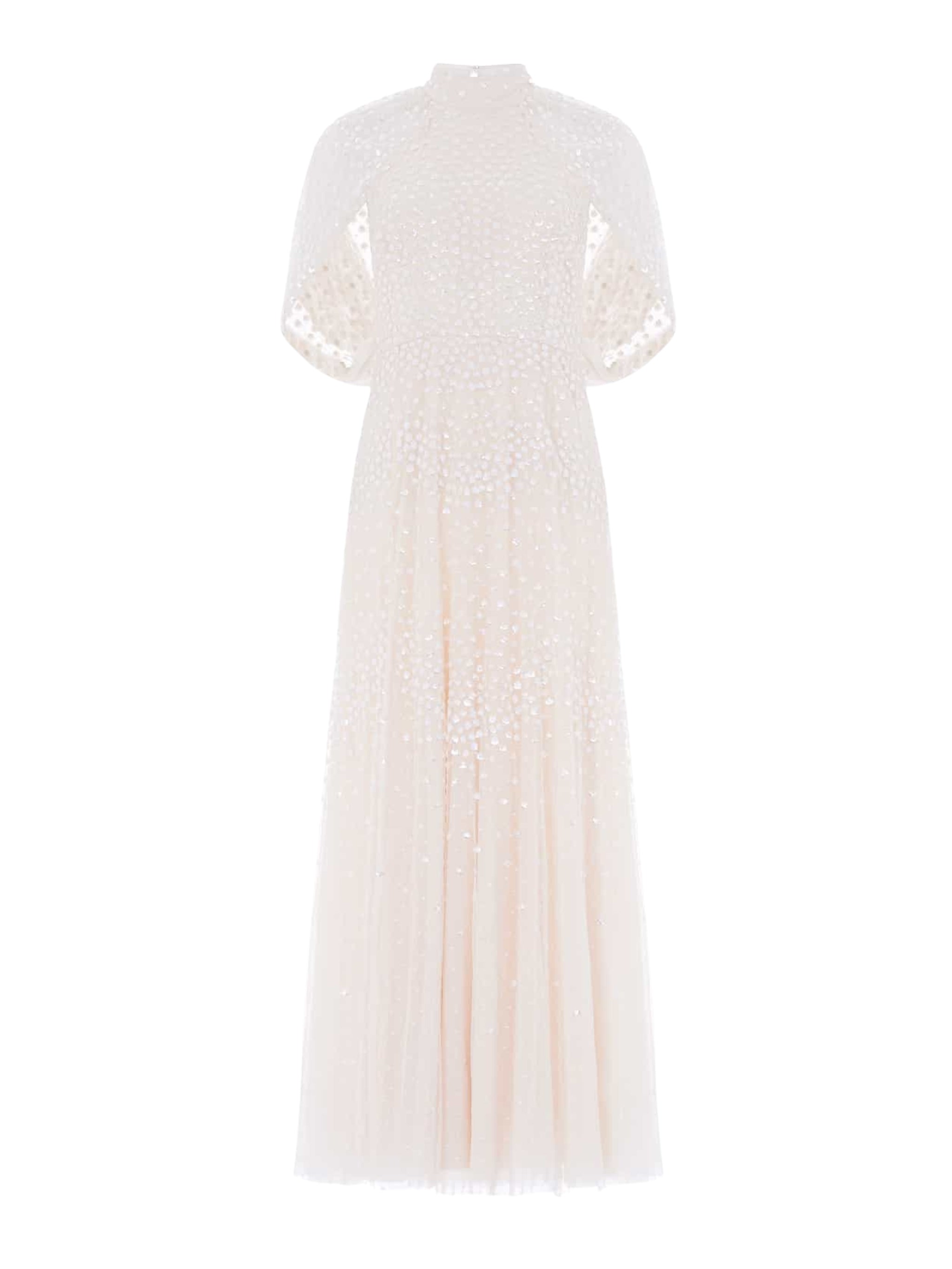 Scallop sequin cape ankle gown