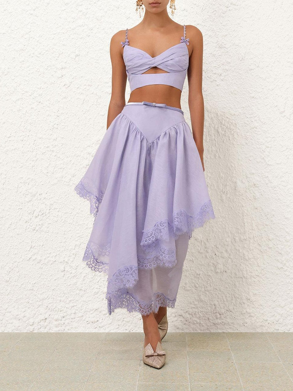 Runway crush lace trim skirt