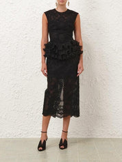 Crush lace frill midi dress