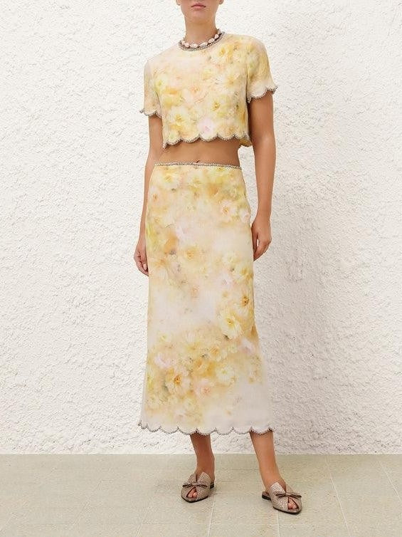 Crush scalloped midi skirt