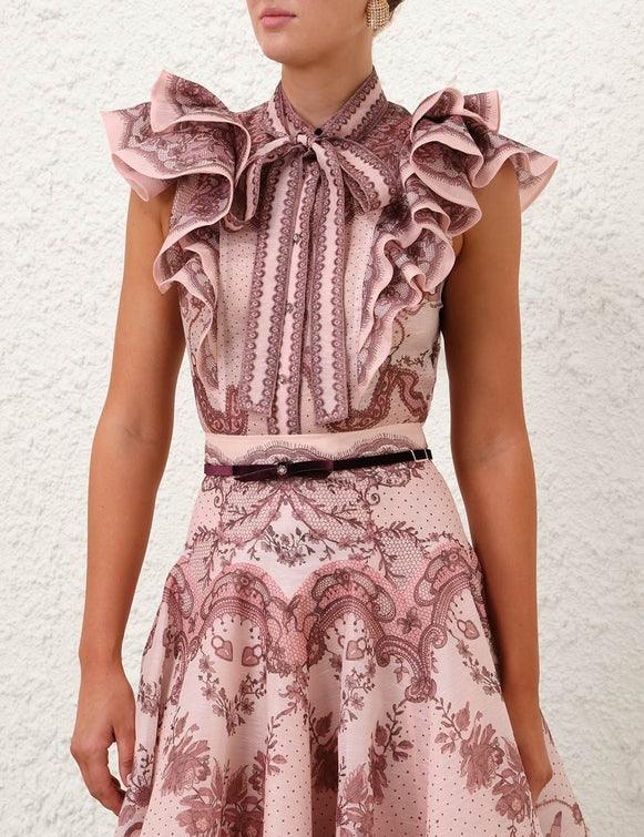 CRUSH FRILLED FITTED BLOUSE