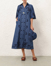 Aster embroidered denim midi