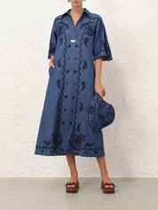 Aster embroidered denim midi