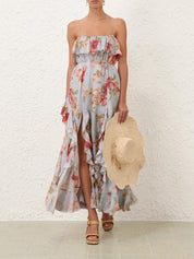 Roselight frill maxi dress