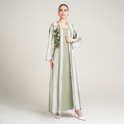 OLIVE GREEN CAPE WITH EMBROIDERY AND DRESS