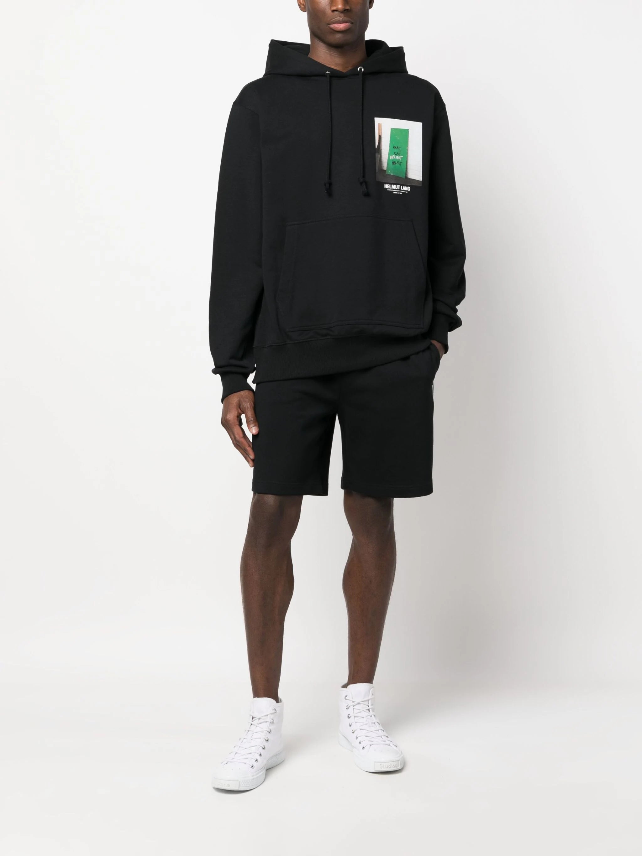 Helmut Lang logo-print cotton track shorts