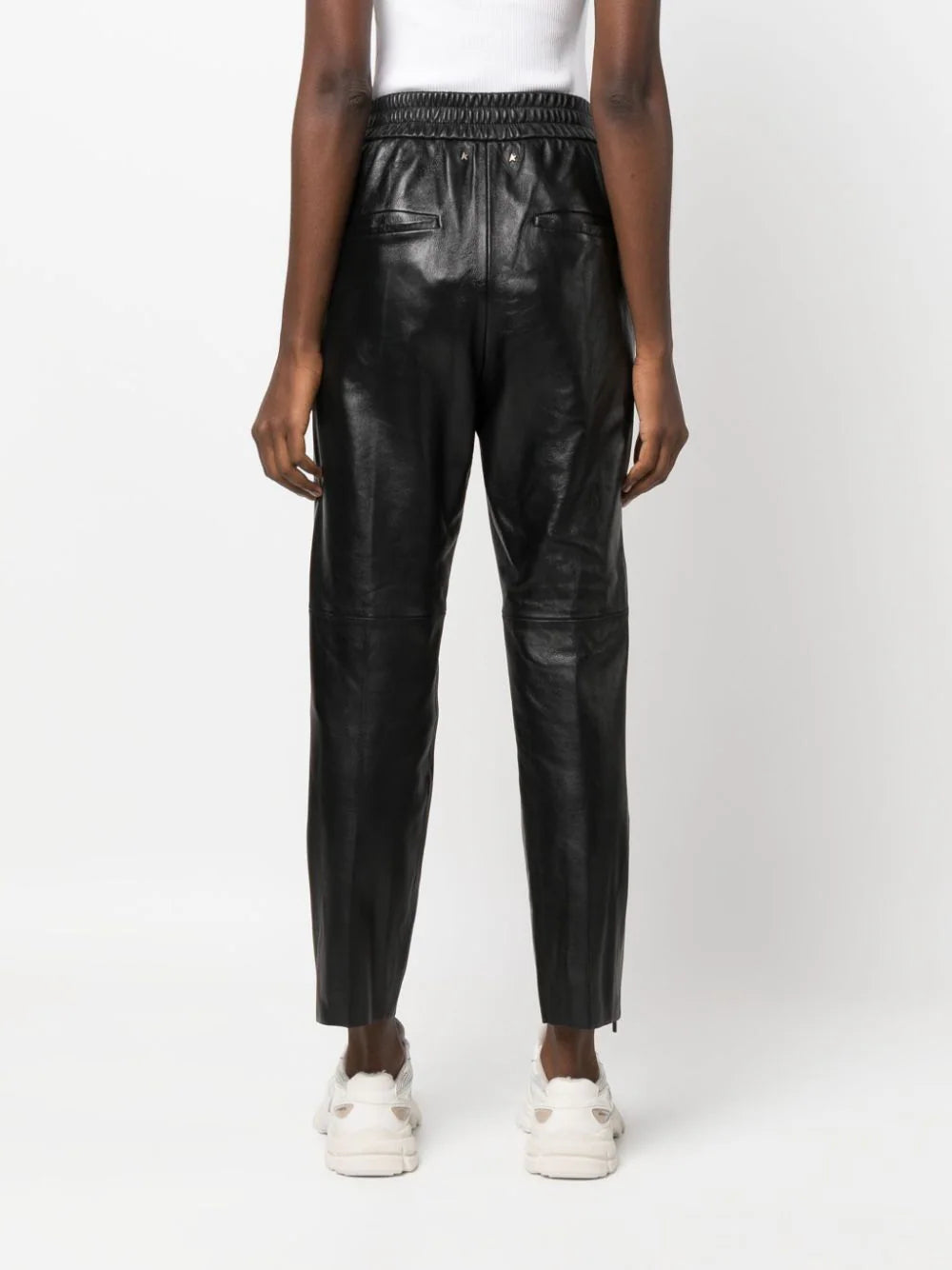 leather elastic-waist cropped trousers تراوزرس