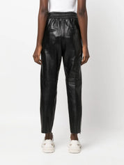 leather elastic-waist cropped trousers تراوزرس