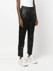 leather elastic-waist cropped trousers تراوزرس