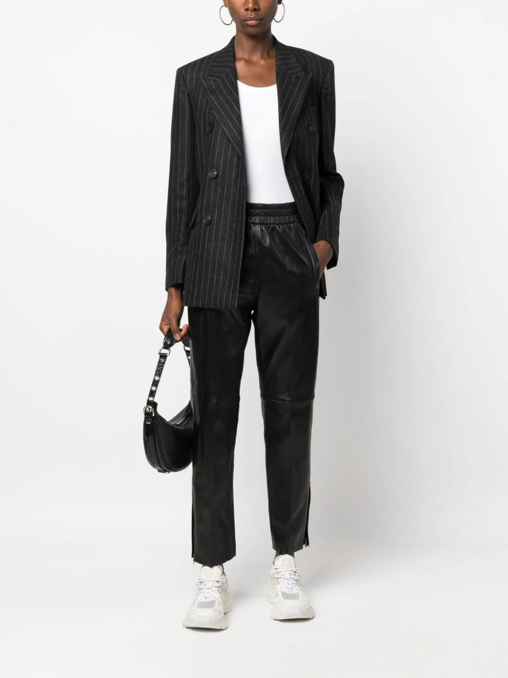 leather elastic-waist cropped trousers تراوزرس