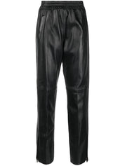 leather elastic-waist cropped trousers تراوزرس