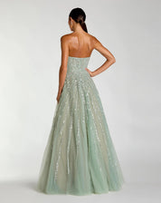 GREEN EMBELLISHED STRAPLESS SWEETHEART BALL GOWN