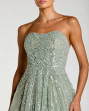 GREEN EMBELLISHED STRAPLESS SWEETHEART BALL GOWN