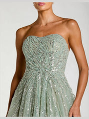 Green embellished strapless sweetheart ball gown