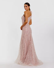 PINK ONE SHOULDER BEADED MERMAID GOWN WITH 3D FLOWER